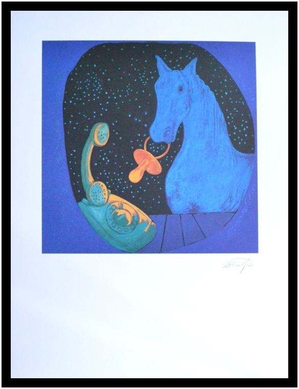 Jiri Georg Dokoupil poster art print picture in frame horse with phone 80x60cm - Picture 1 of 1