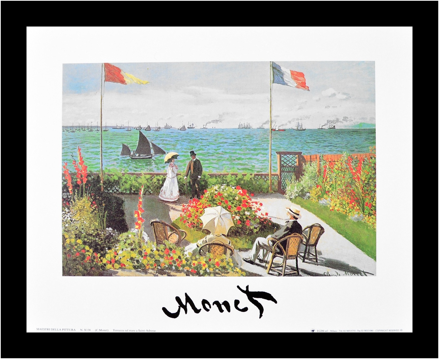 Poster Claude Monet stampa artistica immagine in cornice alluminio terrazza sul mare 24x30 cm nuovo - Foto 1 di 1